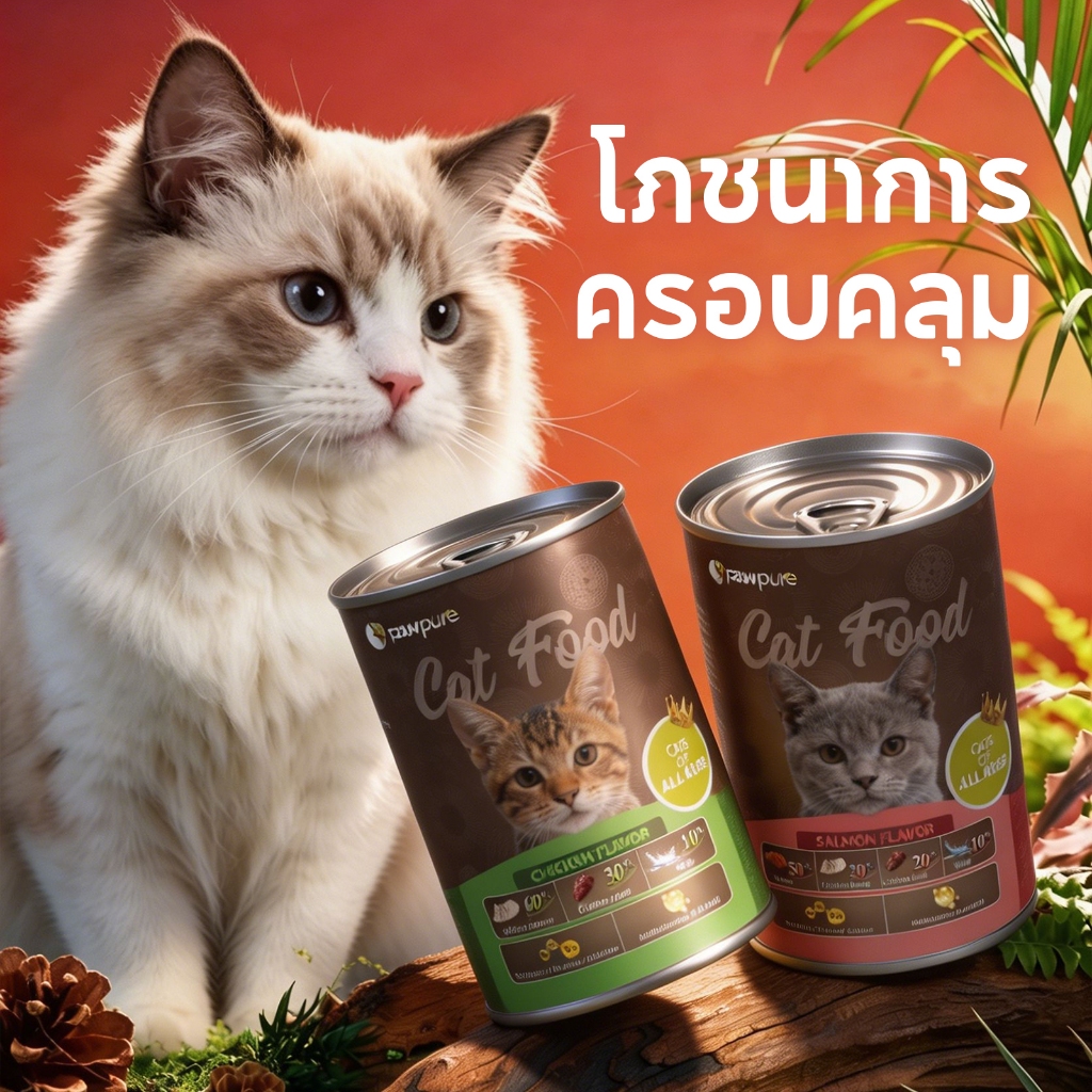【PAW PURE】อาหารเปียกแมวแบบกระป๋อง 430G สูตรพรีเมียม รสไก่ เนื้อวัว แซลมอน โภชนาการครบถ้วน