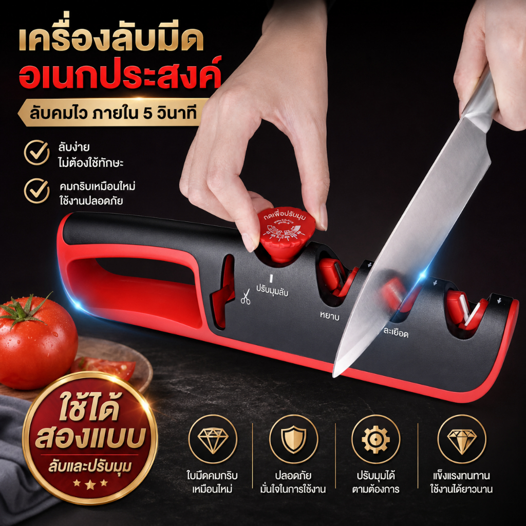 ที่ลับมีด 4 in 1 ปรับมุมลับมีดได้ ลับได้ 3 ระดับ ลับกรรไกร 1 ช่อง