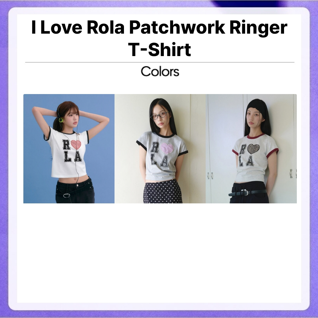 Rolarola I Love Rola Patchwork Ringer T-Shirt (Gray, Charcoal, White, M/Gray)