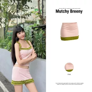 Mutchy Breeny Skirt | กระโปรงสั้น(มีซับ)แต่งระบายรัฟเฟิล 2 ชั้น ทูโทน สีน่ารัก ผ้านุ่มยืด แมตช์ง่าย | MURF.BKK | B214