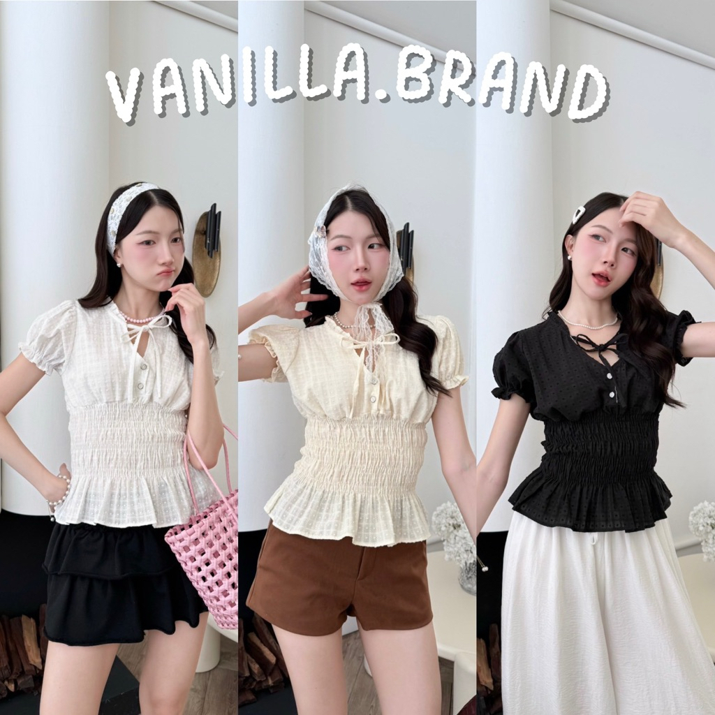 เสื้อแขนตุ๊กตา สม็อคเอว ชายระบาย -ttm / VB0690