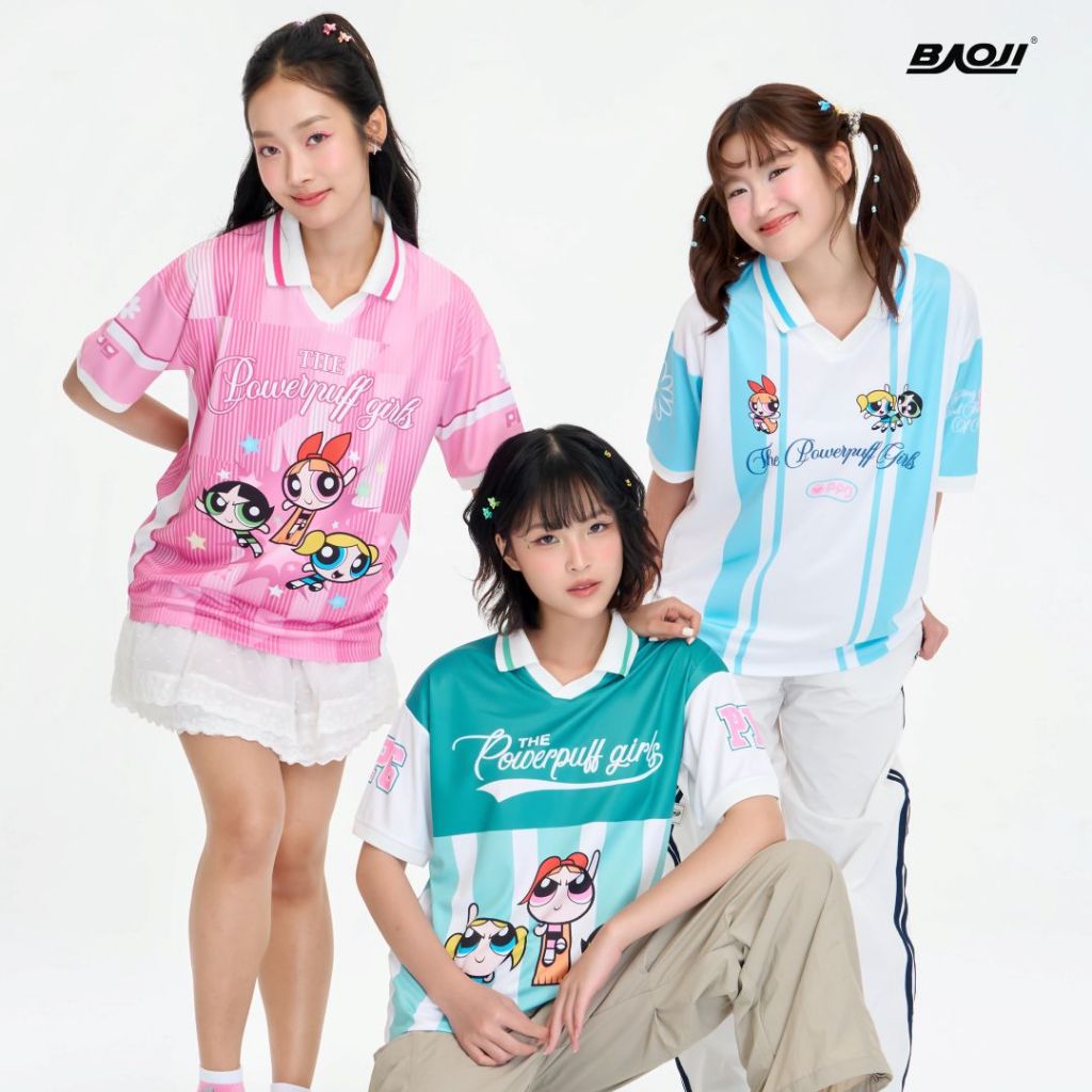 BAOJI บาโอจิ เสื้อ Jersey THE POWERPUFF GIRLS รุ่น BPGATP เสื้อคอปกผู้หญิง ลิขสิทธิ์แท้ ผ้าแห้งไว ระบายอากาศดี
