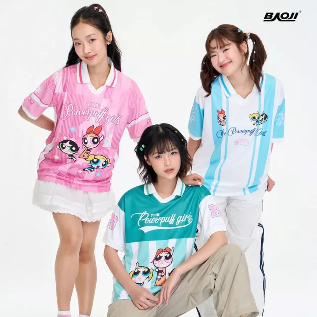 BAOJI บาโอจิ เสื้อ Jersey THE POWERPUFF GIRLS รุ่น BPGATP เสื้อคอปกผู้หญิง ลิขสิทธิ์แท้ ผ้าแห้งไว ระบายอากาศดี