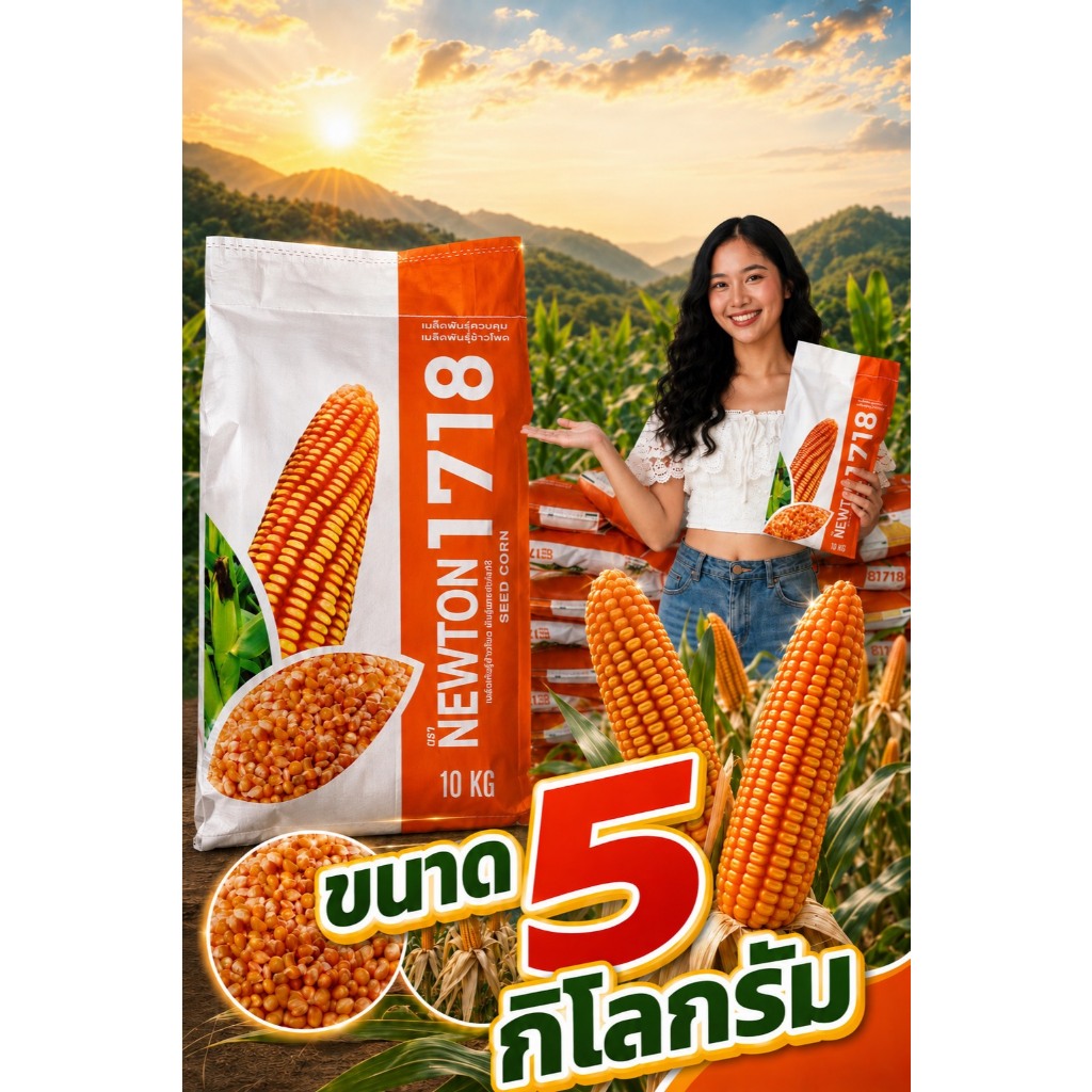เมล็ดพันธุ์ข้าวโพดเลี้ยงสัตว์ นิวตั้น 1718 ขนาดเมล็ด 3.5หุน 10กิโลกรัม