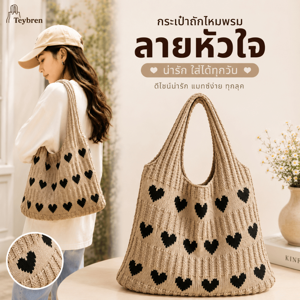 ✨พร้อมส่ง กระเป๋าสะพายไหล่ถัก สไตล์เกาหลี กำลังเป็นเทรนด์ ใช้ได้ทั้งวัยเรียนและวัยทำงาน