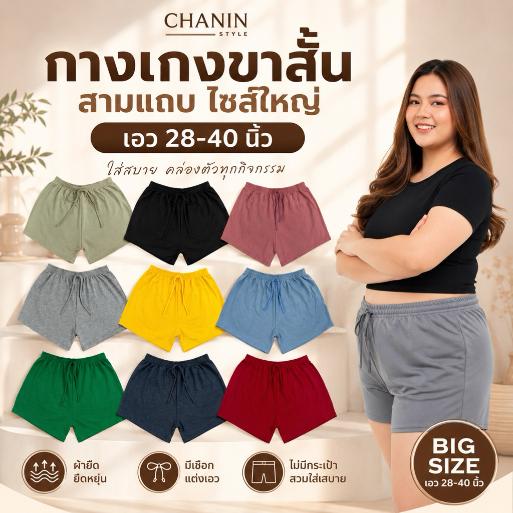 (สั่ง5แถม1)กางเกงขาสั้นไซส์พิเศษ คนอวน/อ้วน เอว 28-44" ผ้าไม่บาง นุ่มสบาย ไม่อึดอัด ใส่ออกกำลังกาย ใส่นอน พร้อมส่ง