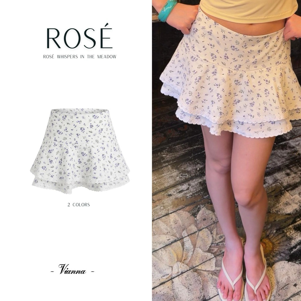 ROSÉ - กระโปรงสั้น แต่งลูกไม้ V138