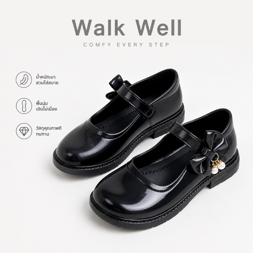 💎WALK WELLรองเท้าเด็กผู้หญิงรองเท้าแฟชั่นสำหรับเด็กผู้หญิงสไตล์เกาหลีสไตล์วิทยาลัยนุ่มสบายสำหรับโรงเรียน