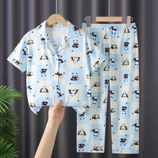 ชุดนอนเด็กคอปกแขนสั้นขายาวพิมพ์ลายน่ารัก SIZE110CM-150CM นื้อผ้านุ่มใส่สบาย