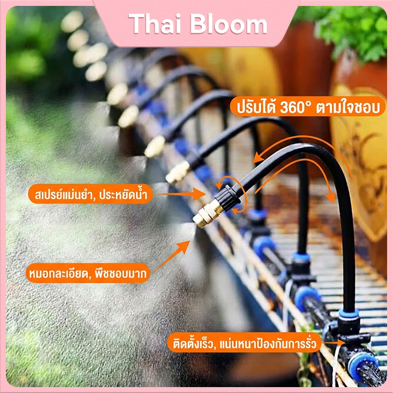 ระบบรดน้ำต้นไม้อัตโนมัติ ชุดสปрейเกอร์ มุมฉีดปรับได้อิสระ เหมาะสำหรับสวนผัก โรงเรือน และลดความร้อนหลังคาบ้าน