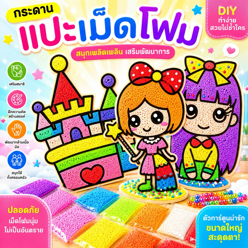 🇹🇭🇹🇭พร้อมส่ง ลายเยอะ🇹🇭🇹🇭 ดินโฟม กระดานแปะเม็ดโฟม diy ระบายสีแผ่นไม้ ดินปั้น ของเล่นเสริมพัฒนาการ ลายใหม่