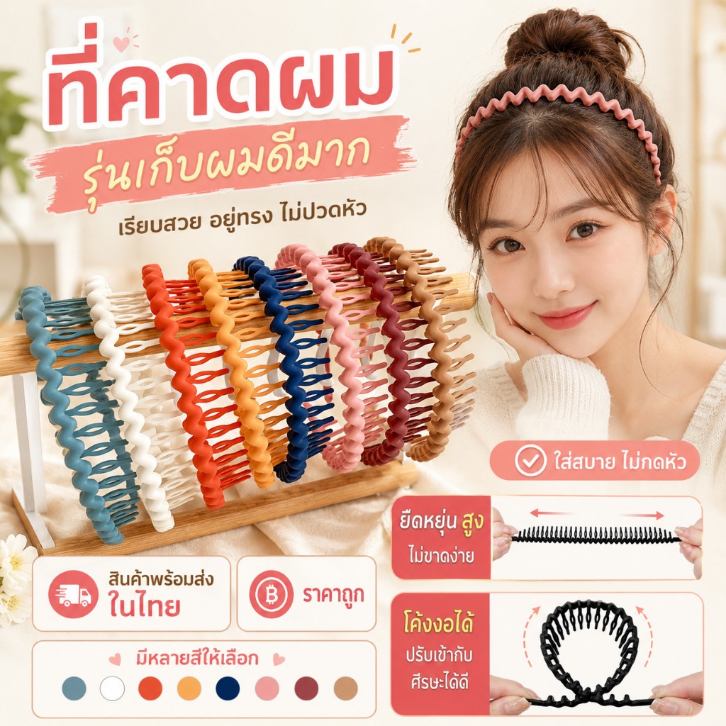 A1349 ที่คาดผม กันลื่น ลายคลื่น แบบเรียบง่าย เครื่องประดับผม เด็กและผู้ใหญ่