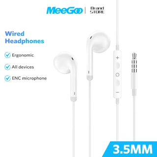 MEEGOO หูฟังแบบมีสาย ชนิดใส่ในหู3.5mm มีไมค์ควบคุมสาย เส้นนี้ยาว1.2เมตร ดีไซน์แบบใส่ในหู เสียงเบสหนัก กันเสียงรบกวน