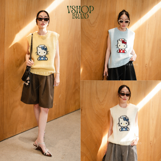 พร้อมส่ง เสื้อกั๊กไหมพรมปัก งานป้ายvshopvrand