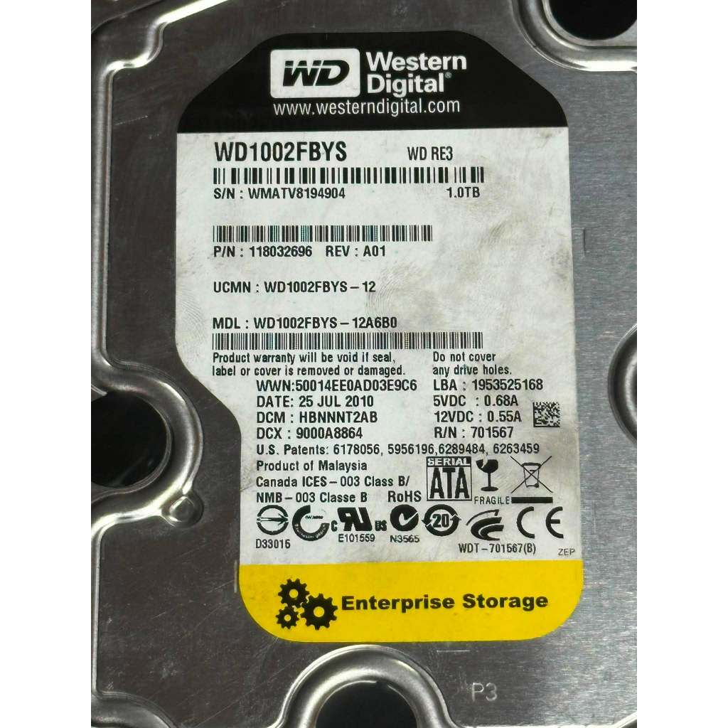 ฮาร์ดดิสก์ HDD 1TB WD WD1002FBYS FIT FOR Western Digital 1TB 7.2K RPM