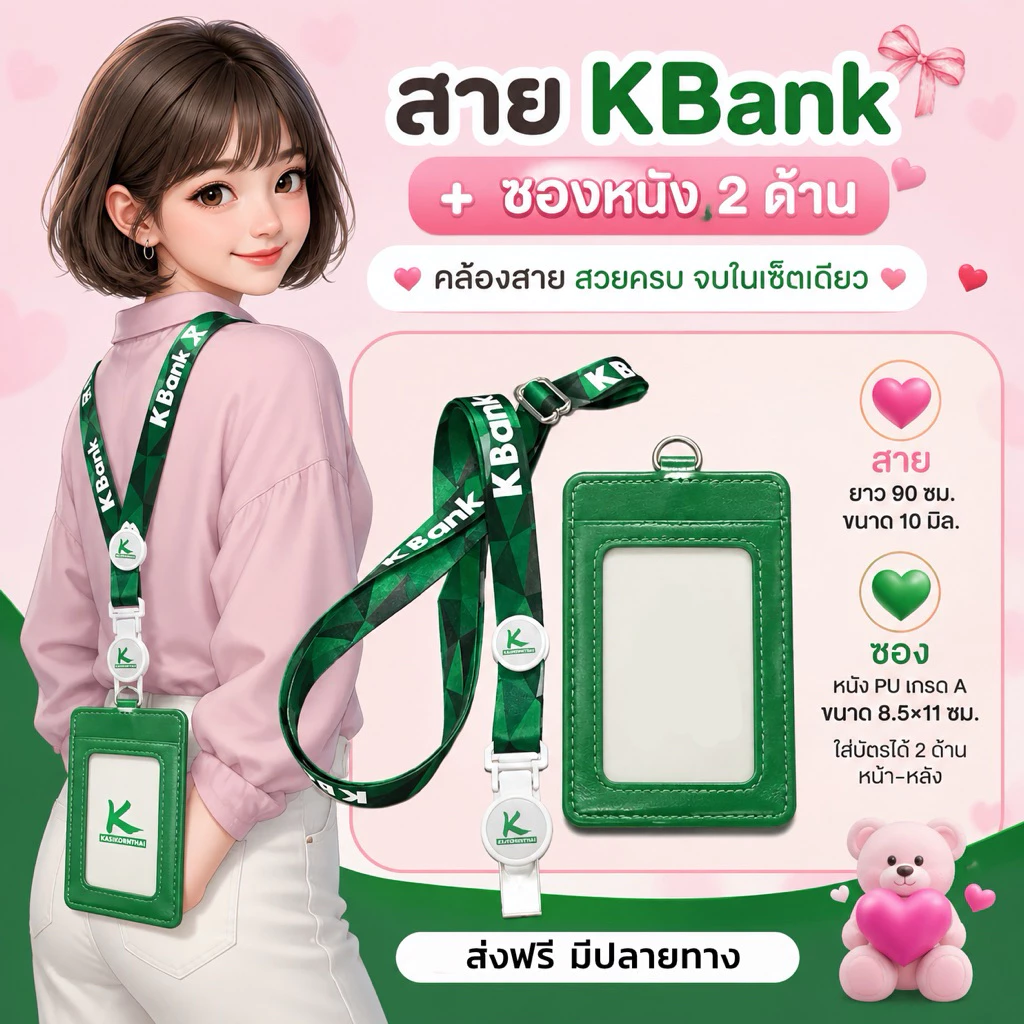สายคล้องคอกสิกร+ ซองหนัง2ด้าน/ พร้อมส่ง มีเก็บปลายทางCOD🙏☺️