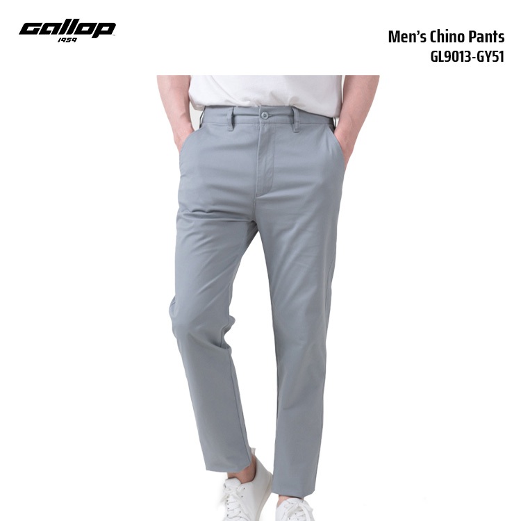 GALLOP Men’s Chino Pants กางเกงชิโน่ขายาวสีพื้น ทรงกระบอกเล็ก (GL9013-GY51)