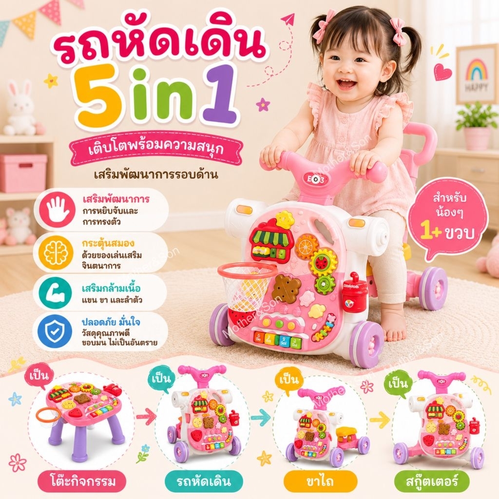 รถเข็นหัดเดิน ฝึกหัดเดิน + โต๊ะกิจกรรม 5in1
