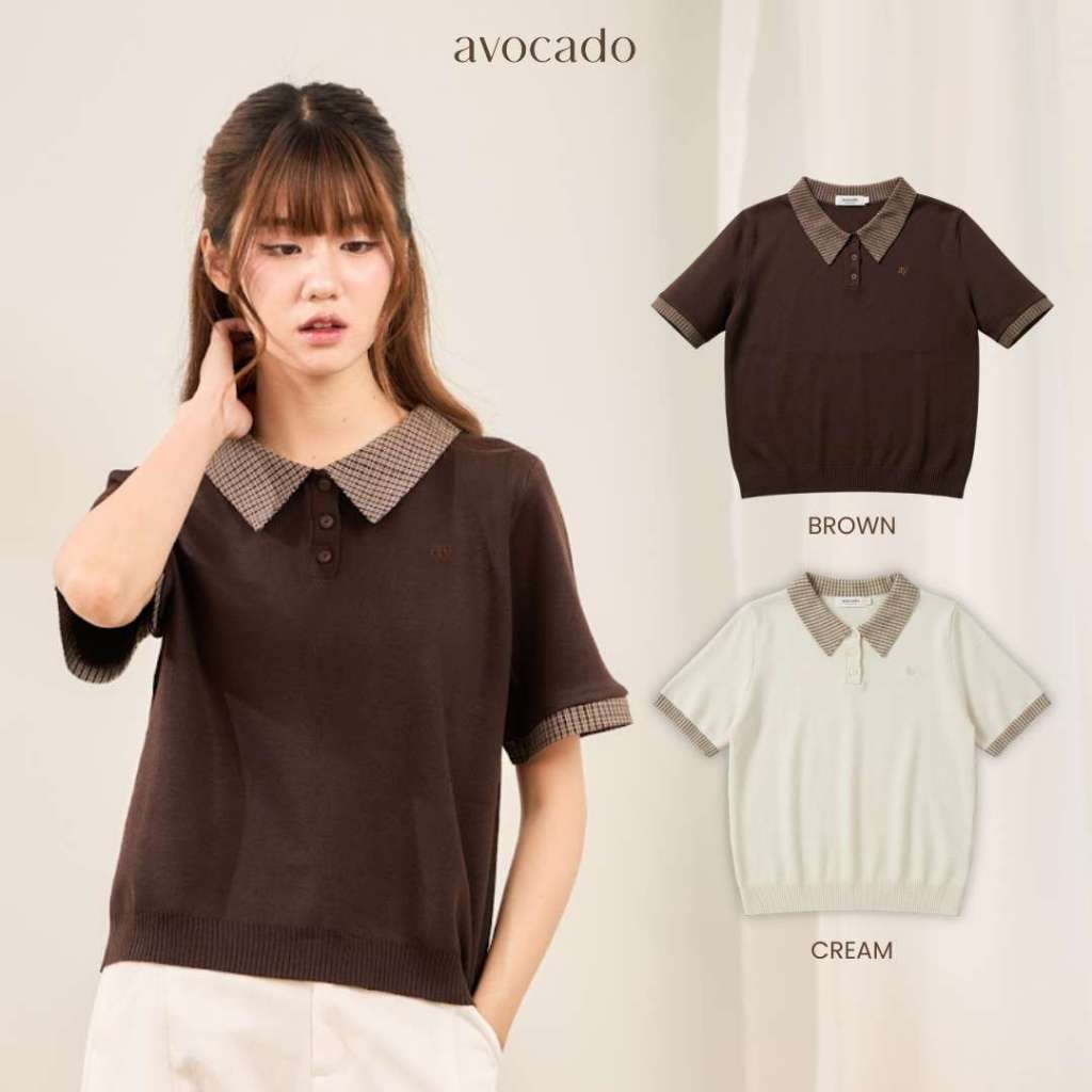 avo เสื้อโปโลตกแต่งคอปกผ้าลายสก็อต Ridery Polo Shirt