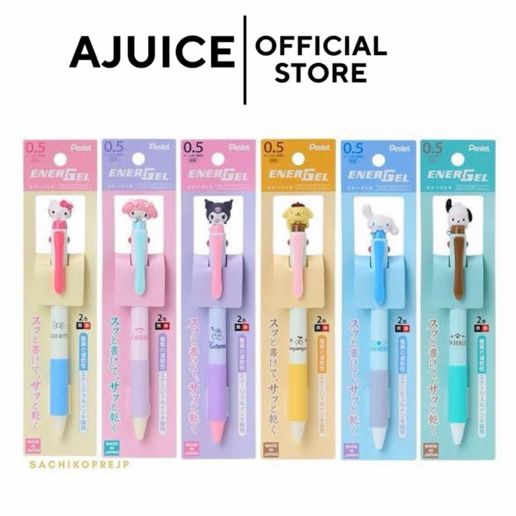 ของแท้จากญี่ปุ่น ปากกาเจล Pentel EnerGel Multi 2C ลาย Sanrio 2 สี (ดำและแดง) ในด้ามเดียว ขนาดหัว 0.5 มม.