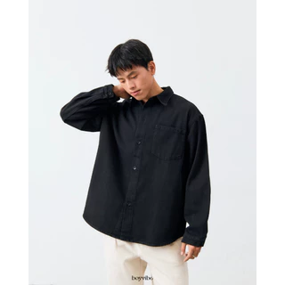 BOYVIBE เสื้อเชิ้ตยีนส์แขนยาว (มี2สี ยีนส์/ดำ) ผ้ายีนส์คุณภาพอย่างดี ผ้านิ่ม ใส่สบาย อยู่ทรง
