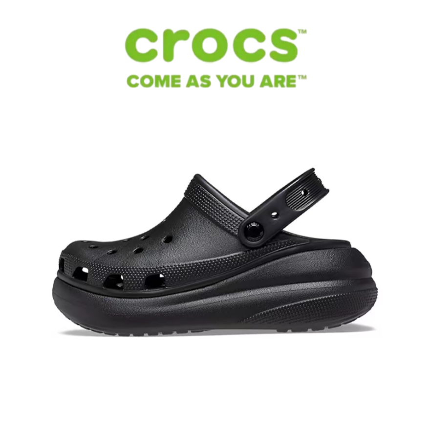 【FREE SHIP】 Crocs คลาสสิกบด EVA ระบายอากาศความหนากลางแจ้ง รองเท้าแตะยูนิเซ็กซ์ดำ 207521-001