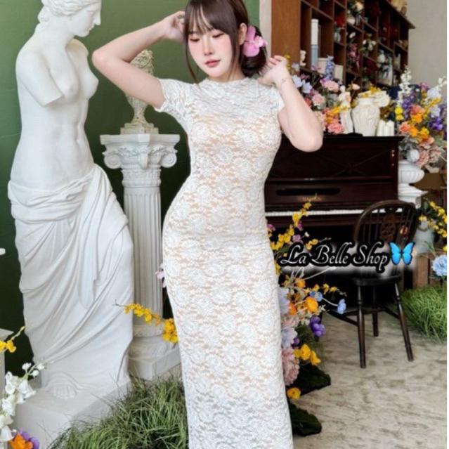 MNV STUDIO   Set2 ชิ้น งานเดรสลูกไม้นิ่ม  +สายเดี่ยว ทรงสวยเรียบหรูดูแพงมากกก❤️❤️
