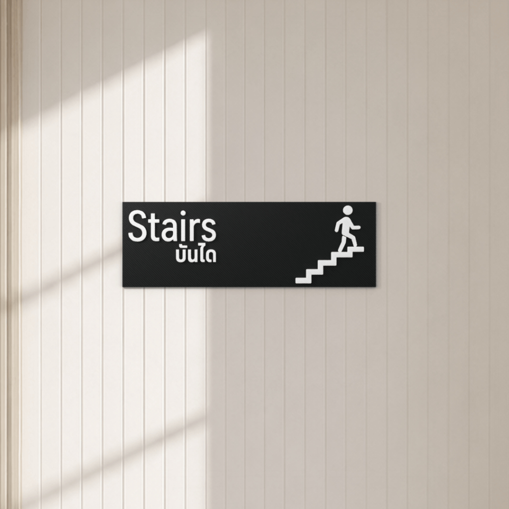 ป้าย Stairs บันได แบบ 3D สีขาวดำ ป้ายสัญลักษณ์มินิมอล สำหรับบ้าน โรงแรม คาเฟ่ และสำนักงาน