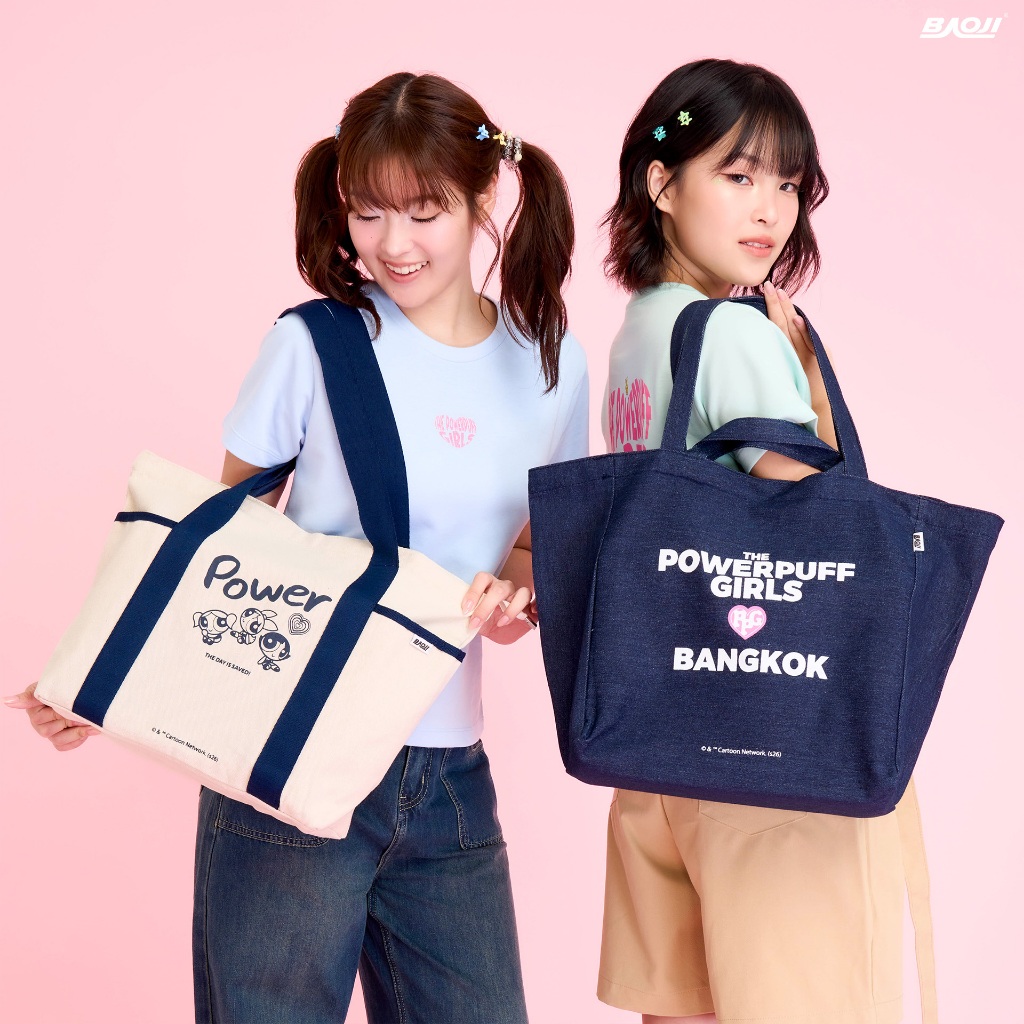 BAOJI บาโอจิ The Powerpuff Girls Collection กระเป๋าผ้า Canvas Tote Bag รุ่น BPGRBT กระเป๋าสะพายไหล่ จุของได้เยอะ