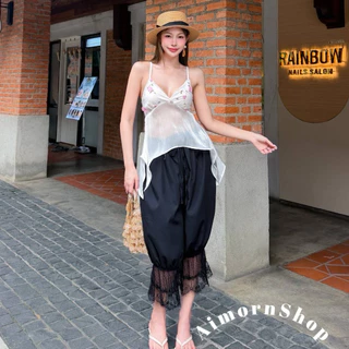 🔥aimorn_shop🔥เสื้อสายเดี่ยวหางปลา ปักดอกไม้เพิ่มความหวาน มีซับเป็นผ้าสองชั้น ผ้าบางพริ้วใส่แล้วเซ็กซี่