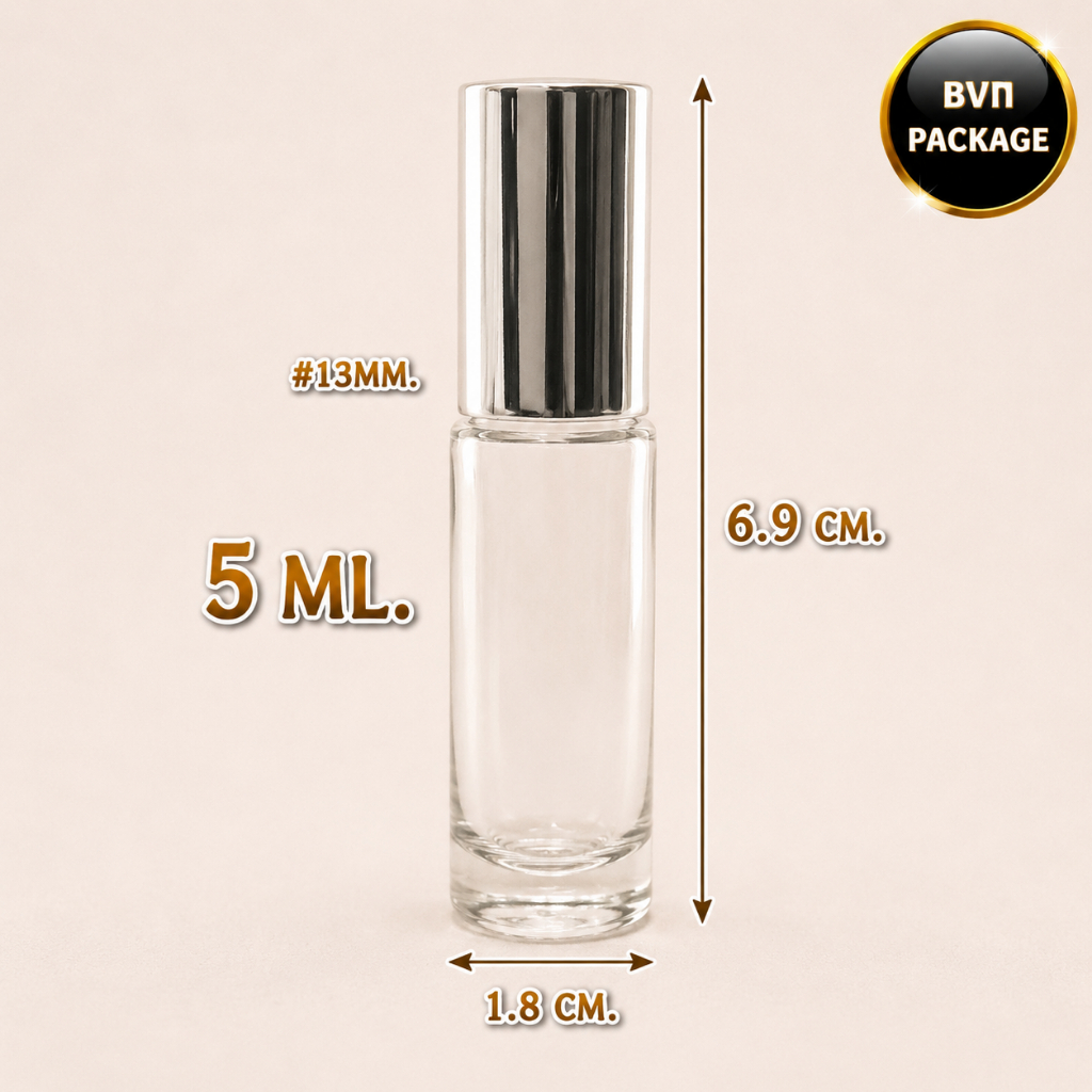 ขวดแก้ว 5 ml. + ลูกกลิ้ง +ฝาทองและเงิน มีให้เลือกสองสี (50ขวด) / ขวดน้ำมันนวด ขวดน้ำมันหอมระเหย ขวดยาดม