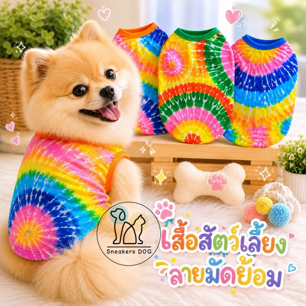 เสื้อผ้าสัตว์เลี้ยง เสื้อสัตว์เลี้ยงลายมัดย้อม เสื้อหมาแมวกระต่ายลายน่ารัก