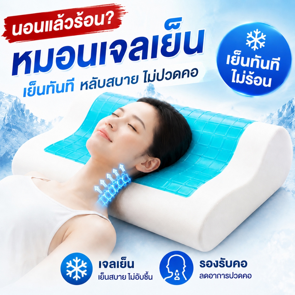 หมอนเย็น หมอน หมอนสุขภาพ หมอนหนุน ลดกรน นอนไม่หลับ Gel ExtraCoolหมอนเพื่อสุขภาพ แก้ปวดคอ หมอนยางพารา