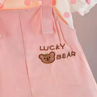 🎀 ชุดเดรสเด็กผู้หญิงลายจุด พร้อมเสื้อคอบัว แต่งหมีน่ารัก สไตล์เจ้าหญิง ใส่สบาย น่ารักสดใส 0-2ปี
