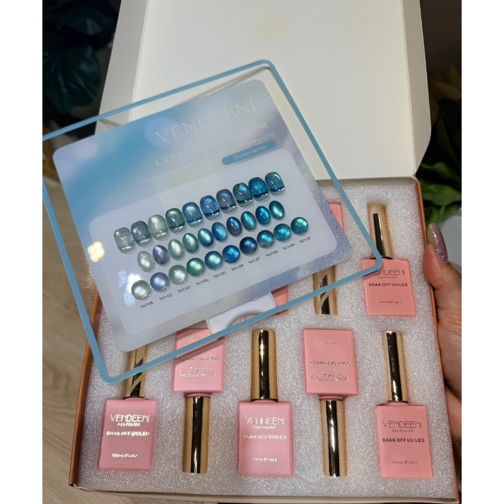 Ocean Luxe Series Cat eye Vendeeni 10 สี โทนฟ้า ชุดยาทาเล็บ