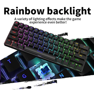【สินค้าจุด】คีย์บอร์ดเกมมิ่ง 61 ปุ่ม มีสาย ไฟ RGB ดีไซน์ตามหลักสรีรศาสตร์ กะทัดรัด พกพาสะดวก ขนาด 60%