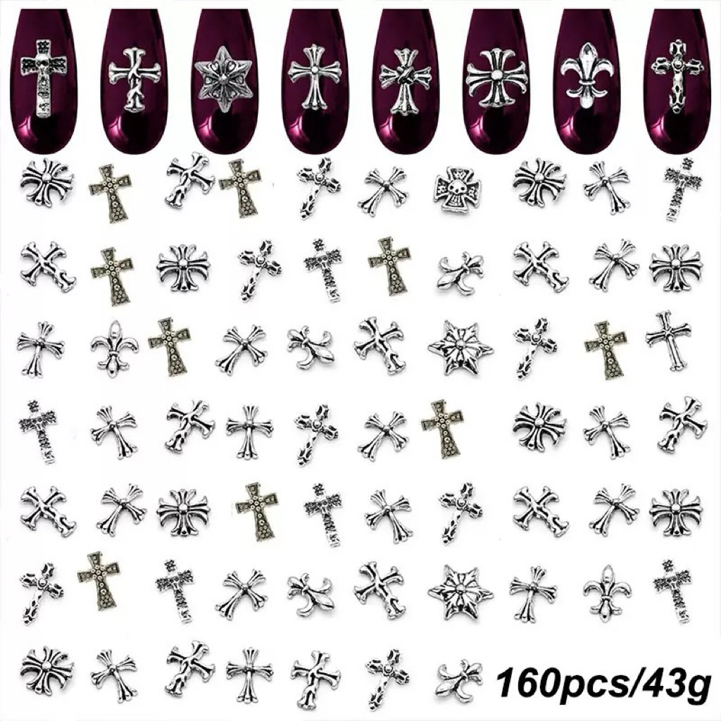 ไม้กางเขน อะไหล่แต่งเล็บสีทองสีเงินสไตล์พังก์สําหรับตกแต่งเล็บDiy10ชิ้น