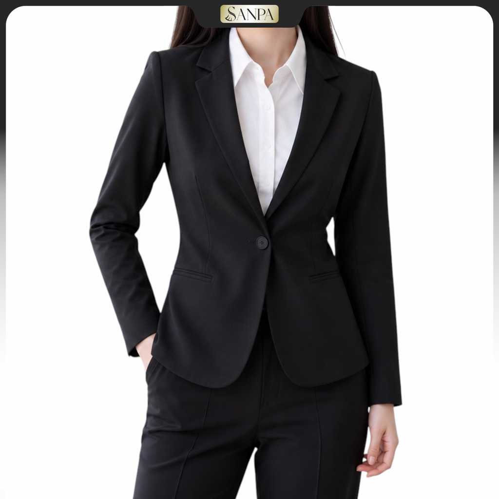 เสื้อสูทสีดำทรงสวย เรียบหรู ใส่ทำงานหรือออกงานได้ งานตัดเย็บเนี๊ยบ ดุม1เม็ด