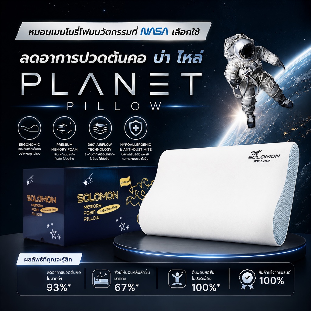 SOLOMON หมอนหนุนเมมโมรี่โฟม รุ่น Planet Pillow หมอนสุขภาพ นวัตกรรม NASA