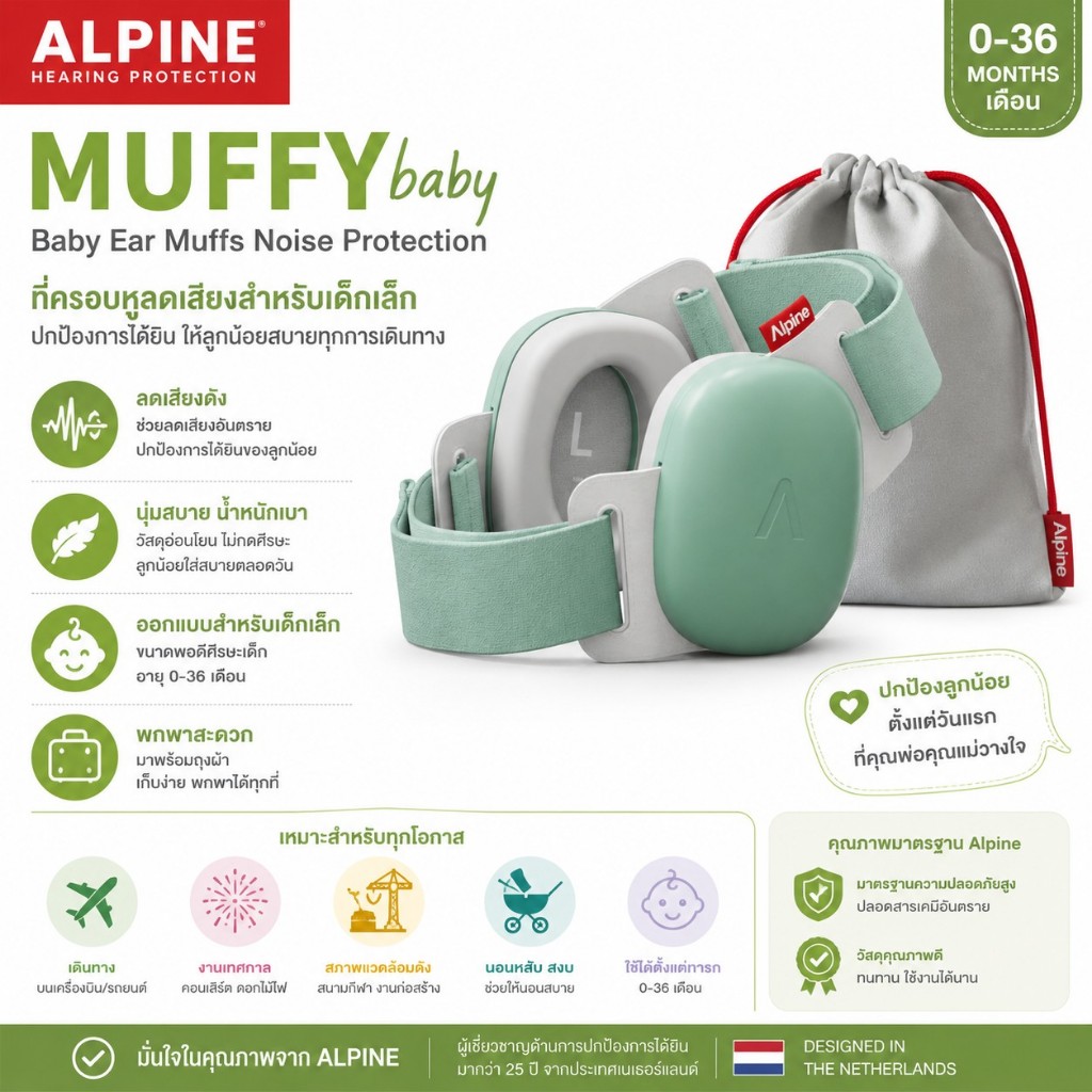 รุ่นใหม่ แท้นำเข้า Alpine Muffy Baby Baby Ear Muffs Noise Protection ป้องกันเสียงรบกวนสำหรับเด็ก