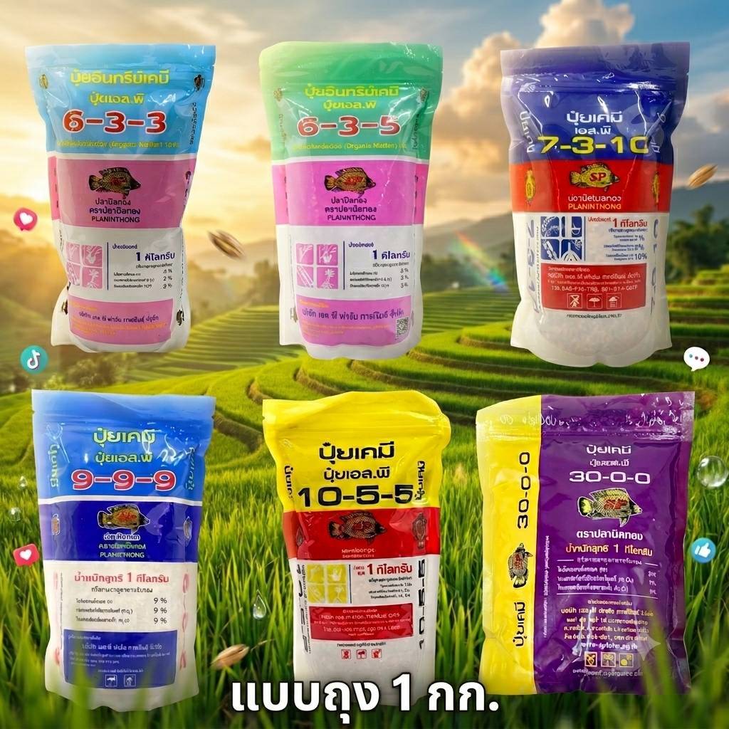ปุ๋ยเม็ดปลานิลทอง 1 กิโลกรัม 7-3-10/ 9-9-9 /6-3-5 /6-3-3 /10-5-6 1/0-5-5 สูตรเสมอ คุณภาพสูง ของแท้จา