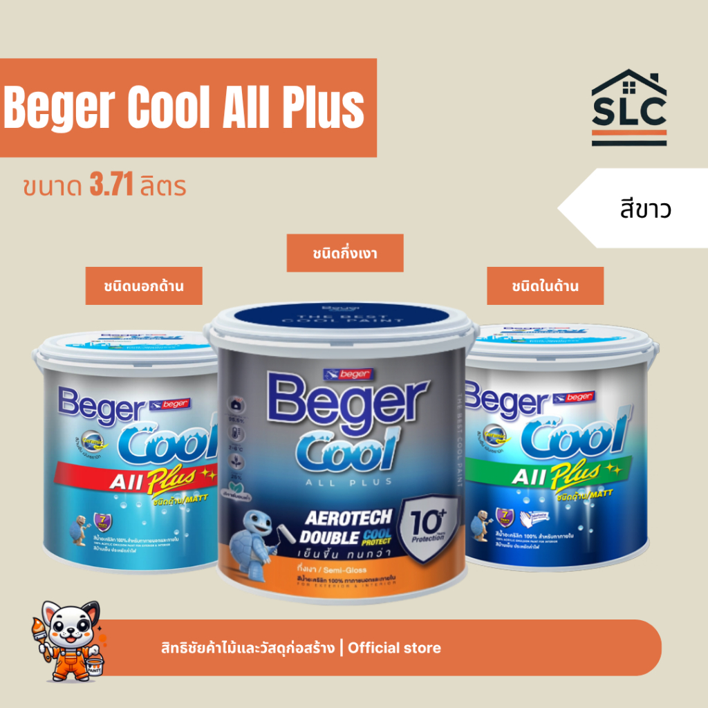 Beger คูลออลพลัส สีทาบ้านเย็น สีขาว ขนาด3.71ลิตร เบสA Cool All Plus สูตรน้ำ สีน้ำอะคริลิก เบเยอร์