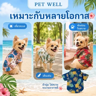 PETWELL เสื้อฮาวายสัตว์เลี้ยง เสื้อสุนัข ชุดแมว บางและระบายอากาศได้ดี ดูดซับเหงื่อ แฟชั่นเทศกาล