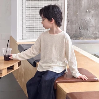 เสื้อยืดแขนยาวเด็กสไตล์เกาหลี ผลิตจากผ้าฝ้ายและผ้าลินินคุณภาพสูง เนื้อนุ่ม สบาย และระบายอากาศได้ดี