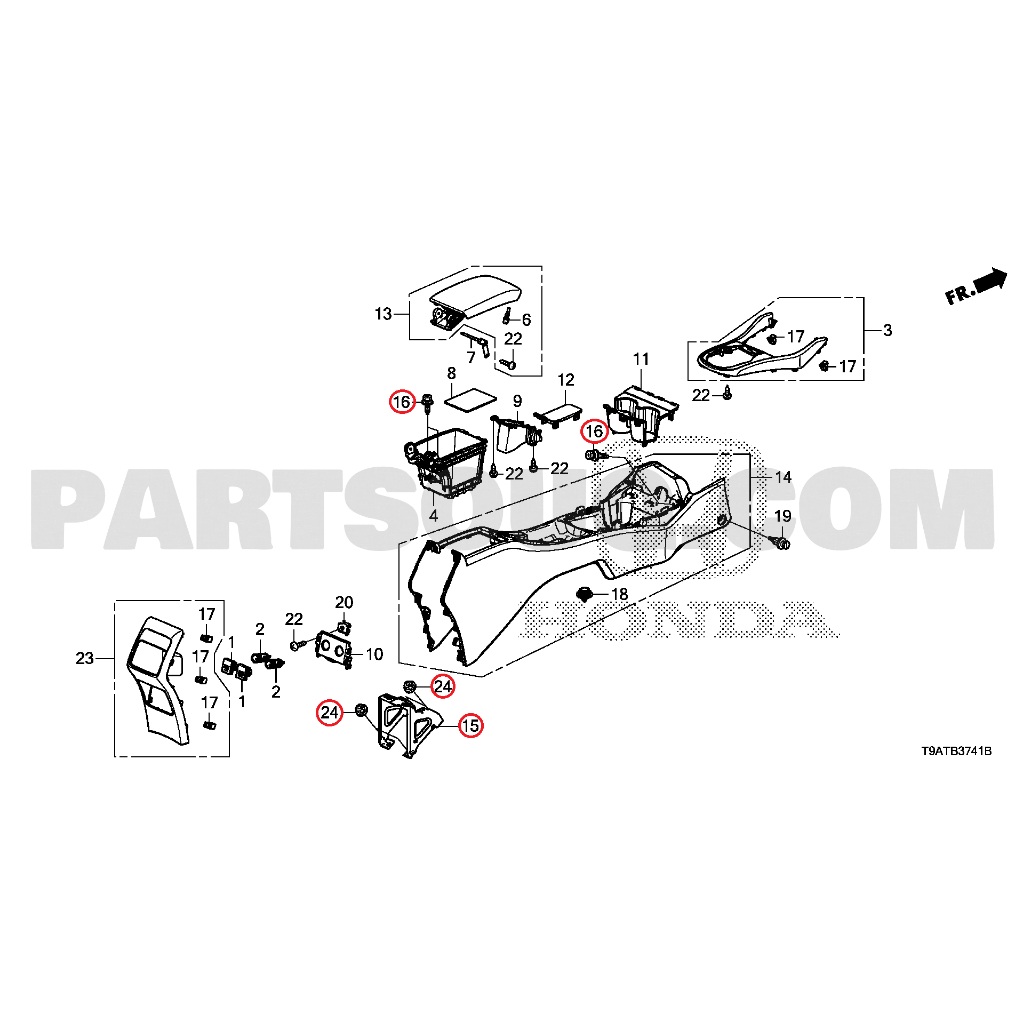 ชิ้นส่วนคอนโซลกลาง Honda City 2014-2019 ตรงรุ่นตัว SV 2014 แท้เบิกศูนย์