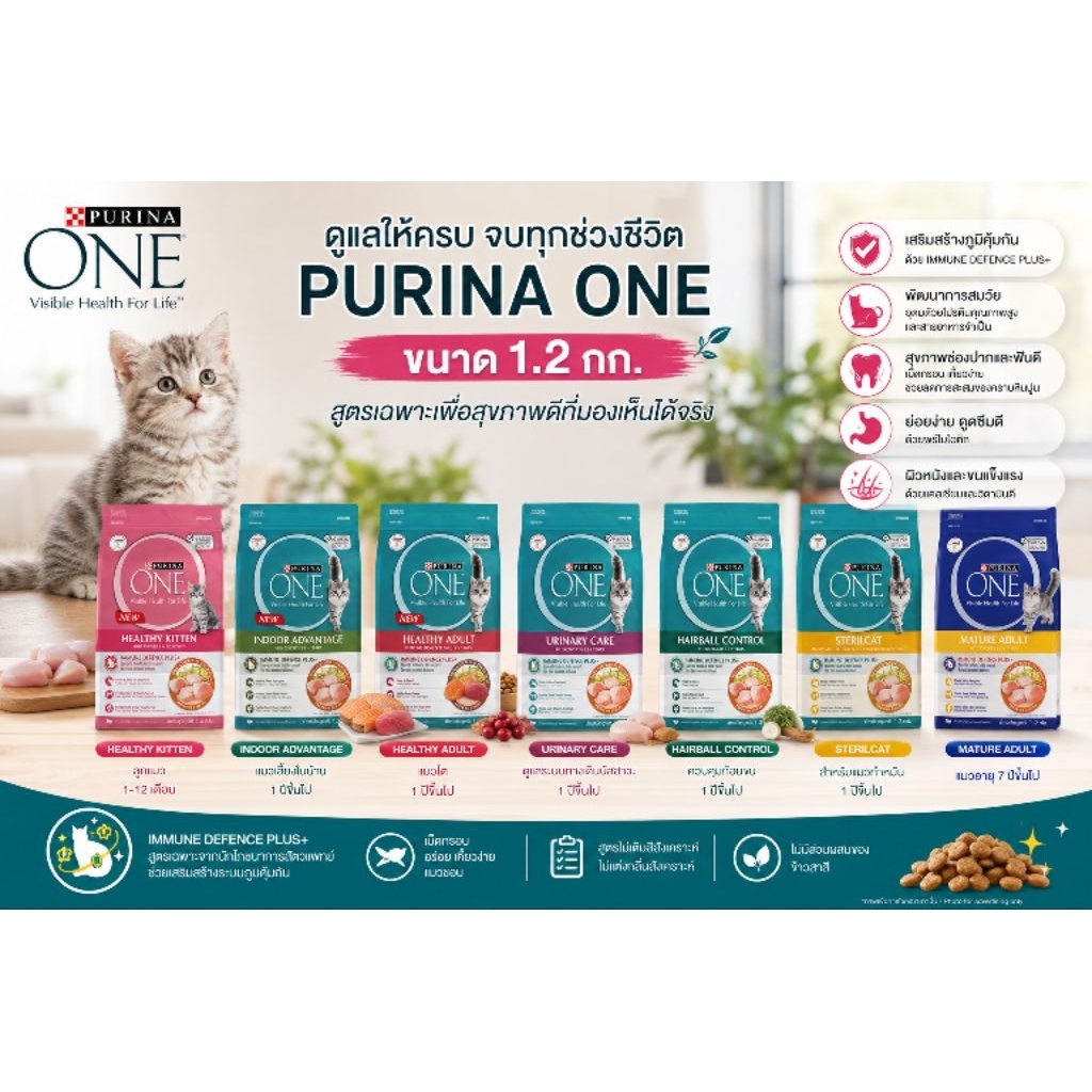 PURINA ONE เพียวริน่า วัน อาหารแมว ขนาด 1.2กก. มีทุกสูตร