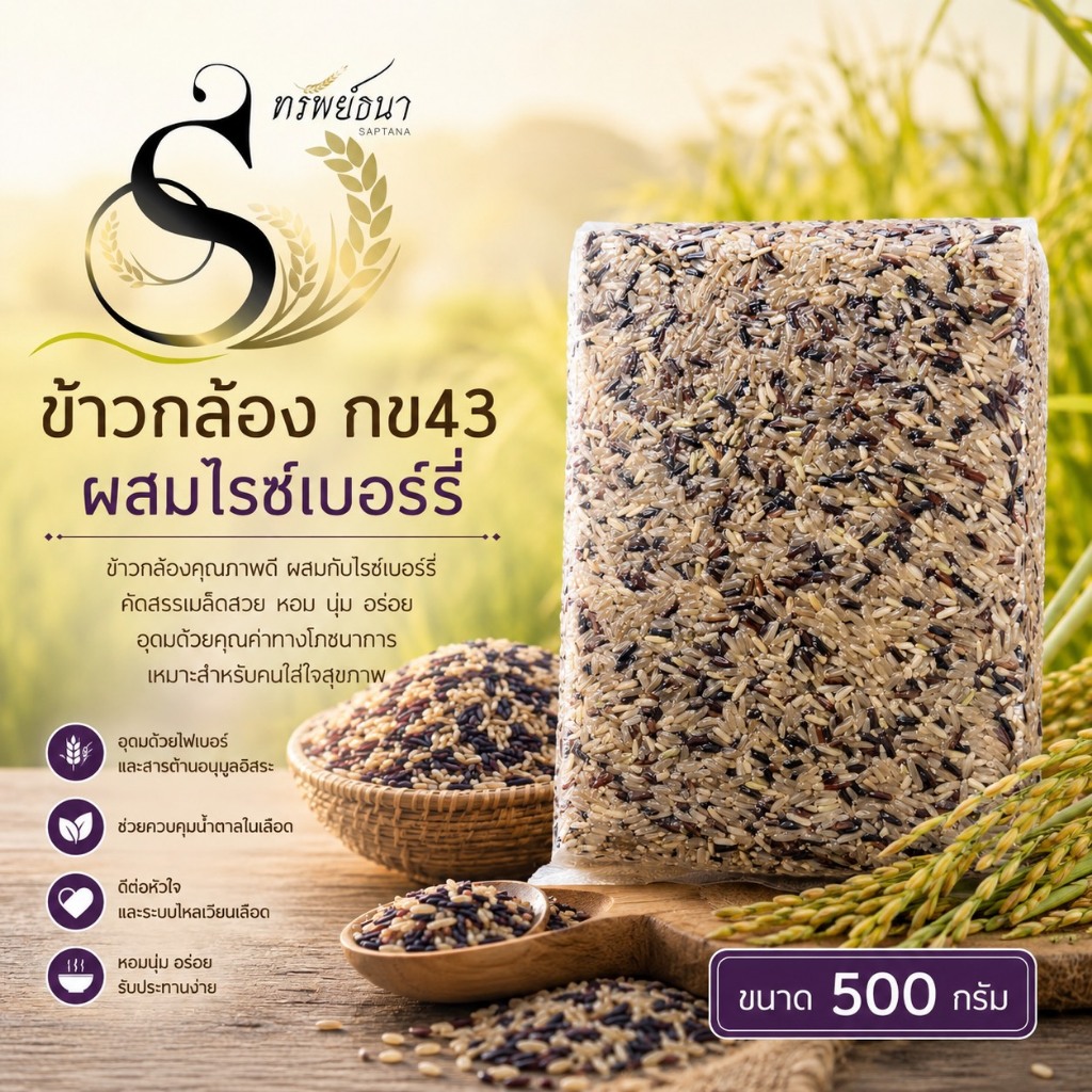 ข้าวกล้องผสมไรซ์เบอร์รี่ 500กรัม ตราทรัพย์ธนา แพ็คยอดนิยม