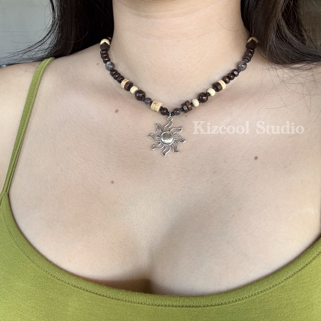 Kizcool Studio สร้อยคอลูกปัดไม้ วินเทจ ฮิปปี้ แฟรี่