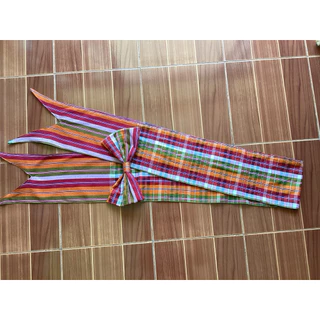 สายสะพายผ้าขาวม้าพร้อมโบว์เข้าเซ็ทกันแบรนด์โมเน่Handmadeสั่งเยอะทักแชท