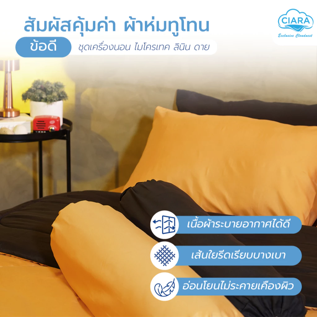 CIARA Bedding ชุดผ้าปูที่นอนและผ้าห่มนวมทูโทน เหลืองมาสตาร์ด-ดำ ไมโครเทคลินิน thumbnail 5